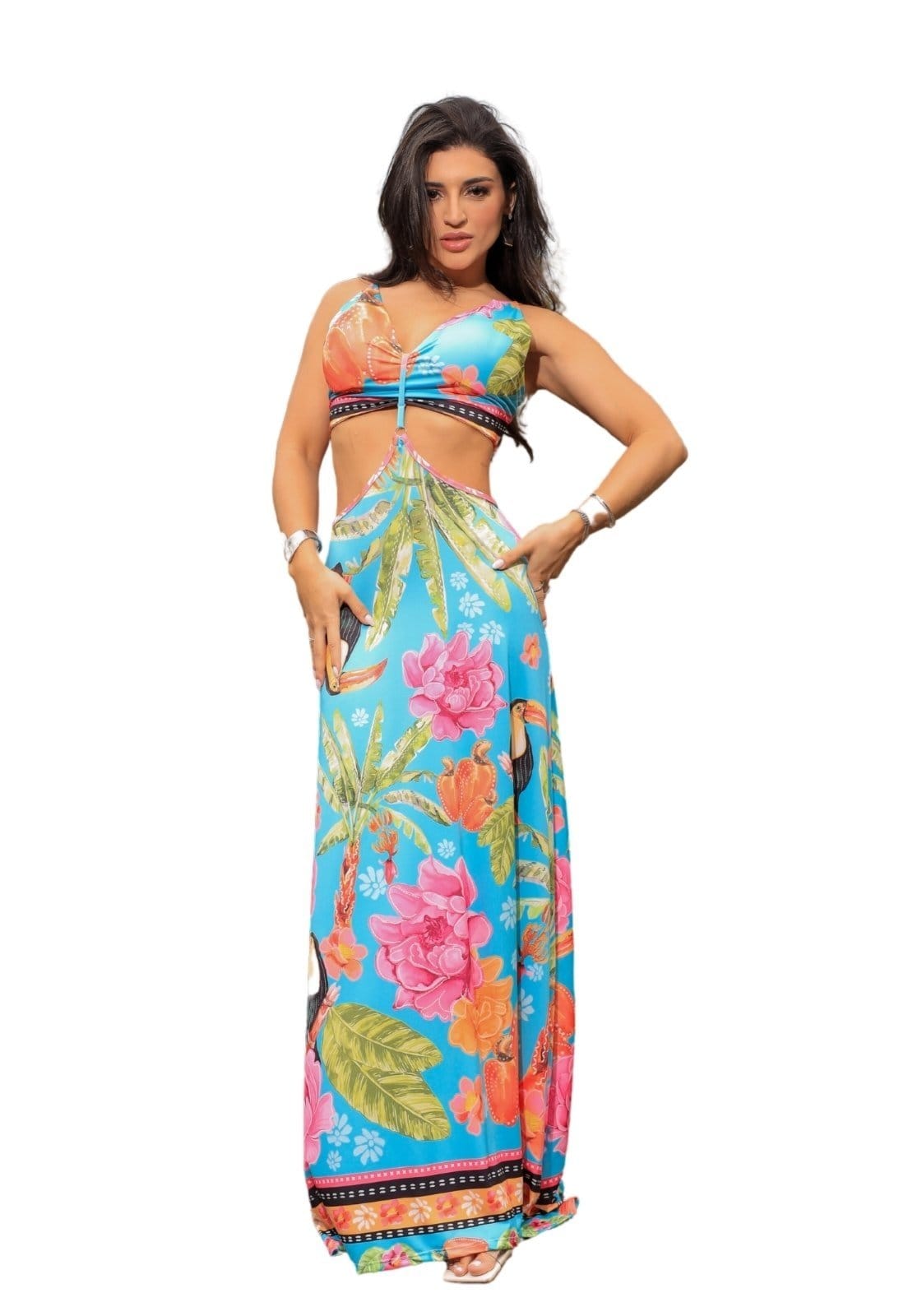 Vestido Longo Estampado Fluity Abertura Lateral Sandy