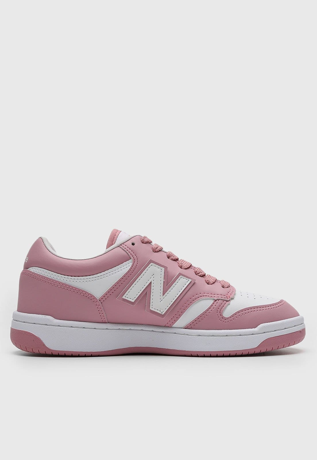 Vista 2 Tênis Feminino New Balance 480 Low e Branco New Balance rosa