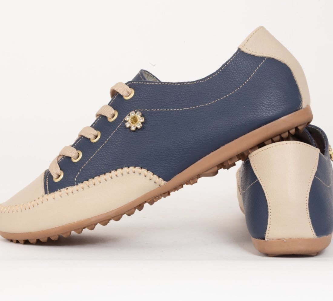Vista 2 Tênis Sapatênis Giulia Capri em Couro Coleção 2025 - Cod100 Bege diRavena azul/azul marinho/bege azul