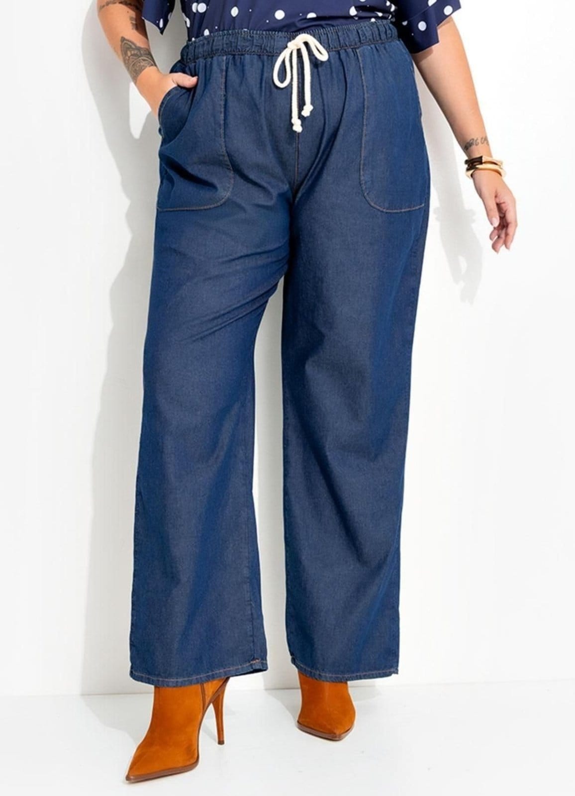 Vista principal Calça Em Jeans Leve Jeans Médio Marguerite azul