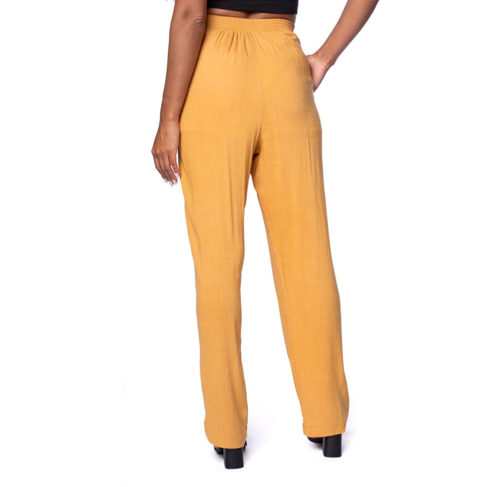 Vista 2 Calça Feminina Giraffe em Viscose Reta com Cordão Giraffe caramelo