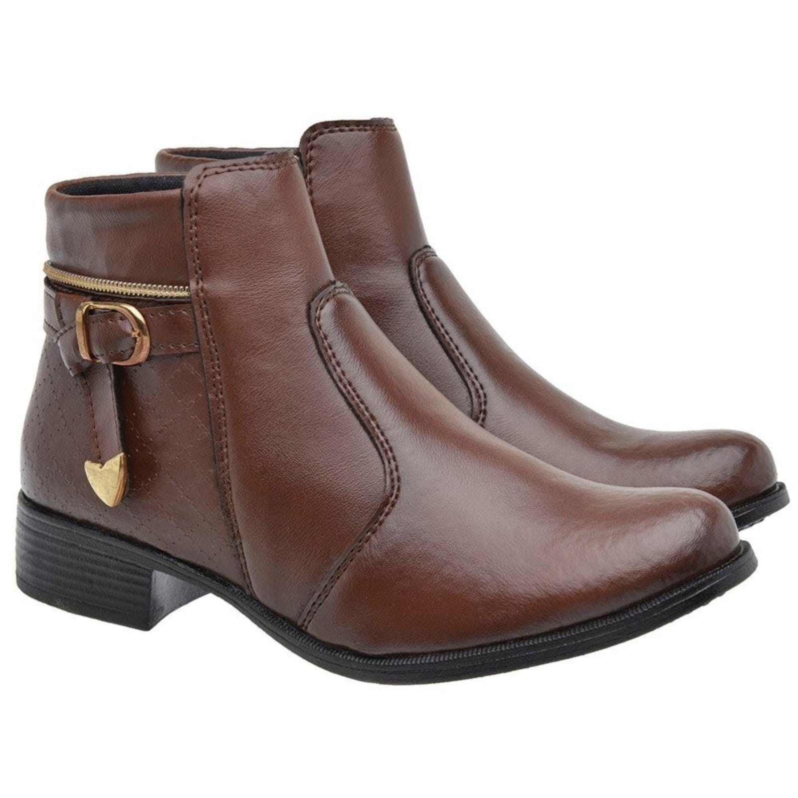 Vista principal Bota Feminina Cano Curto Botinha Coturno Casual Macio Nine4 café/marrom