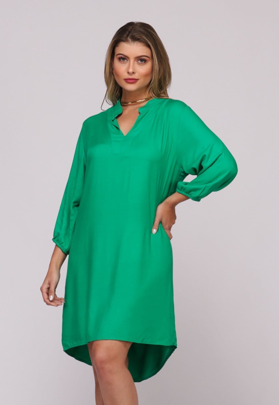 Vista 2 Vestido Chemise M/L B’Bonnie Dafne Bandeira BBonnie verde