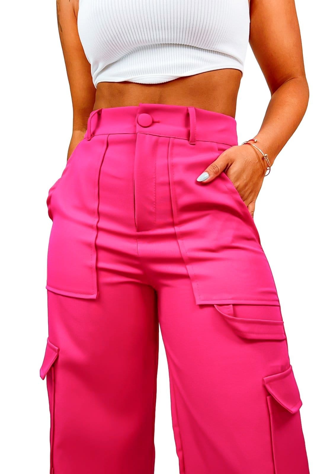 Vista principal Calça YWCind Cargo Social Cintura Alta em Alfaiataria Elegante YWC ind pink