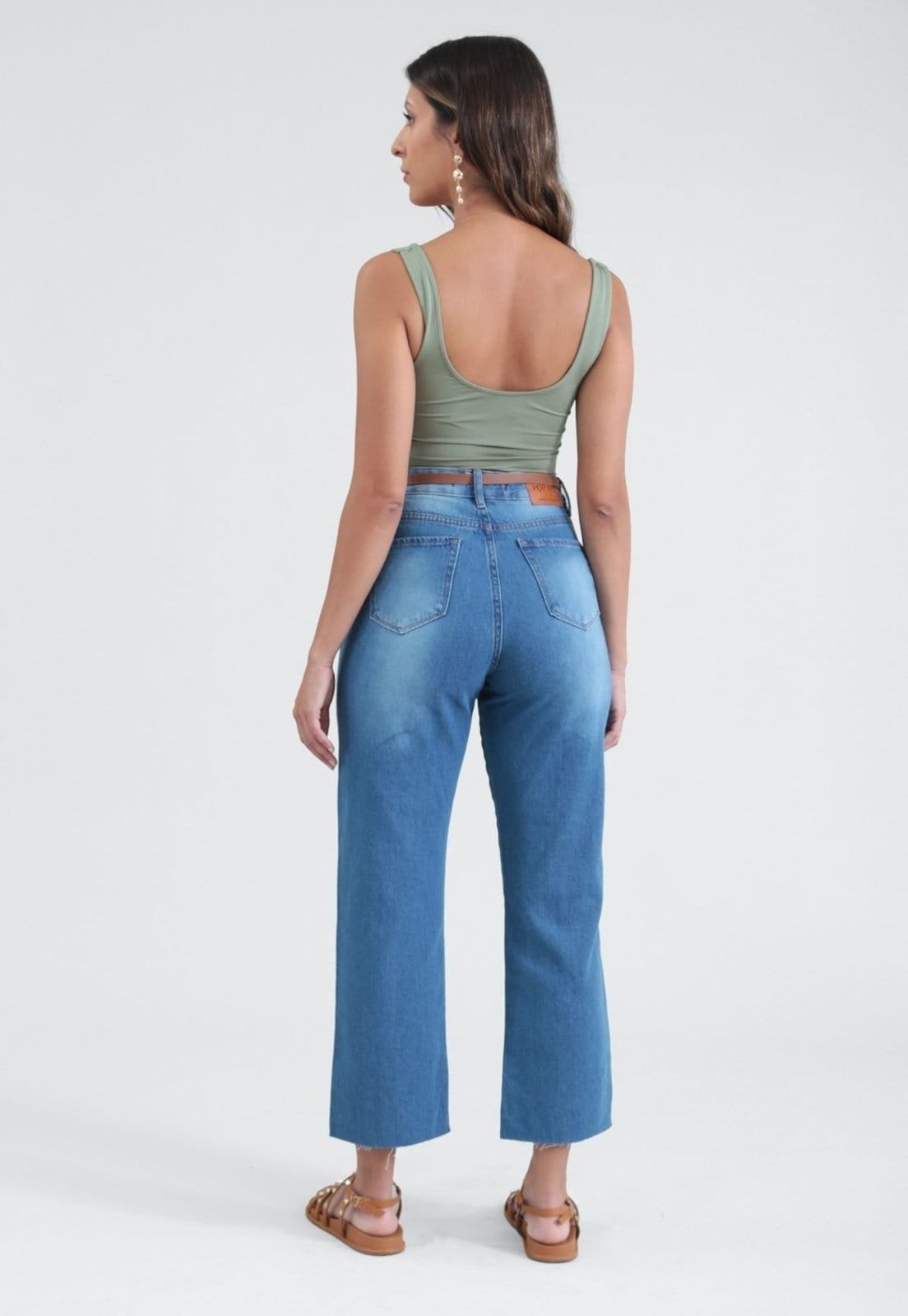 Vista 2 Calça Pop Me Jeans Cropped Com Cinto Pop Me azul