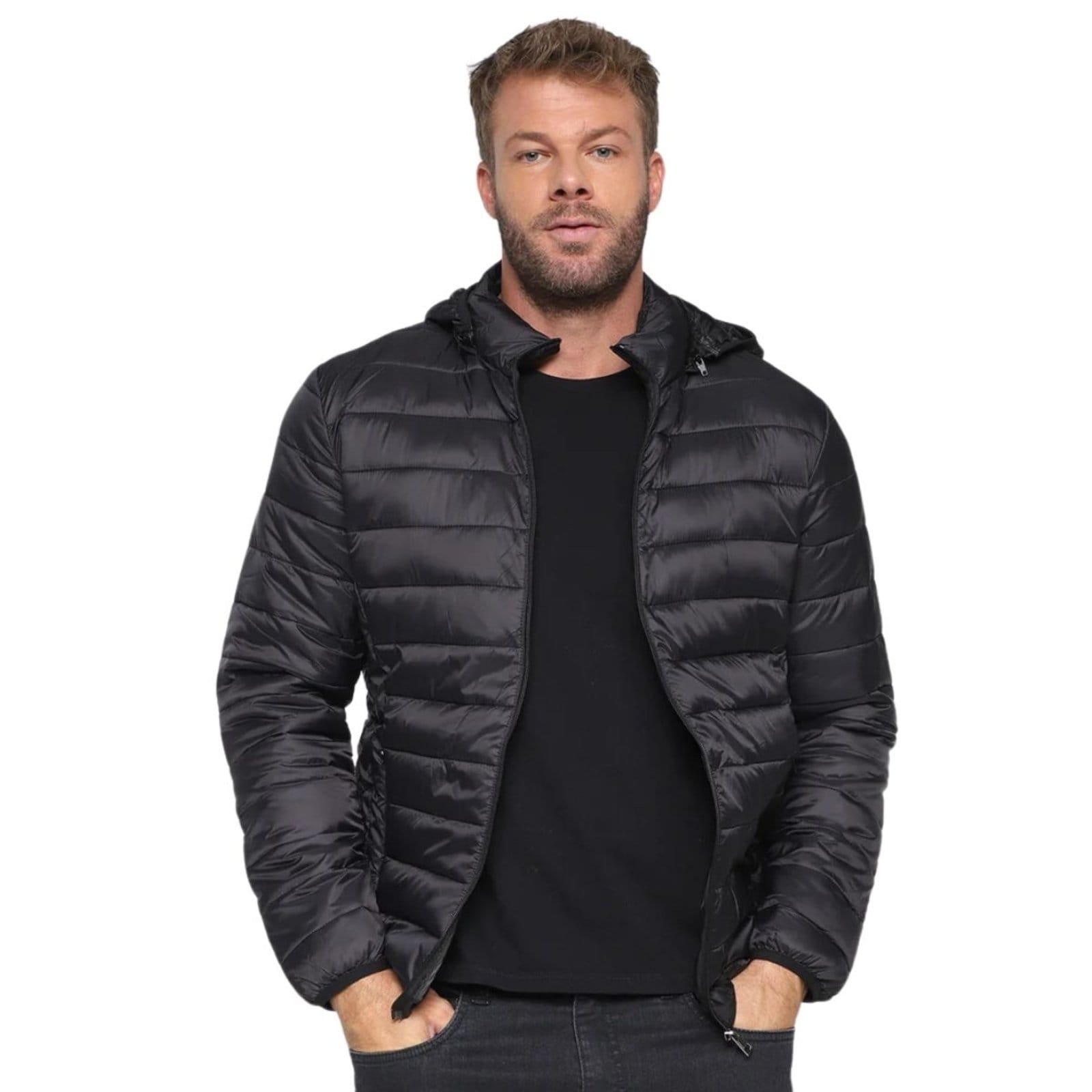 Jaqueta Masculina Puffer FMF Impermeável Plus Size com Capuz e Isolamento Térmico
