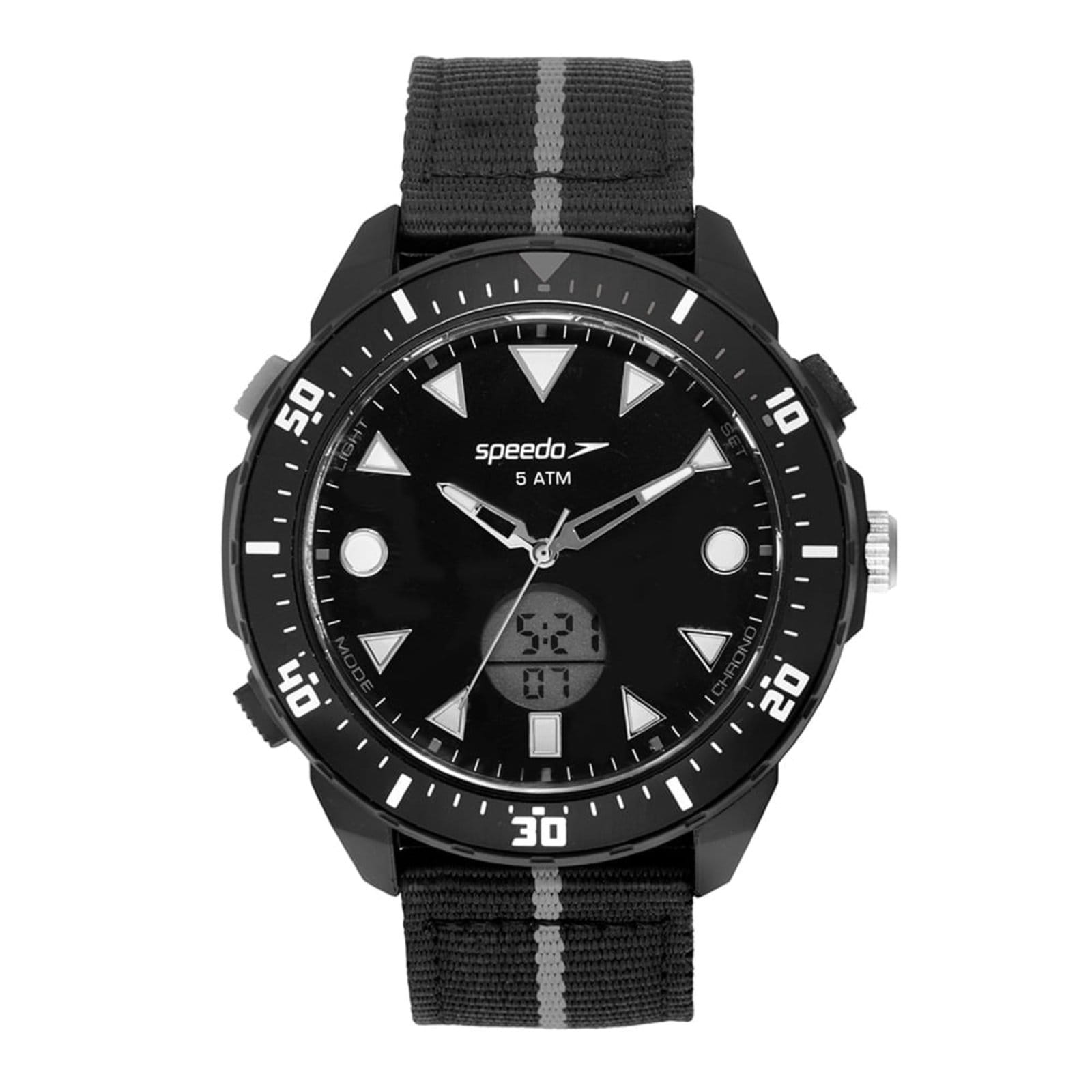 Vista principal Relógio Speedo Anadigi Esportivo Nylon Cinza e Speedo preto