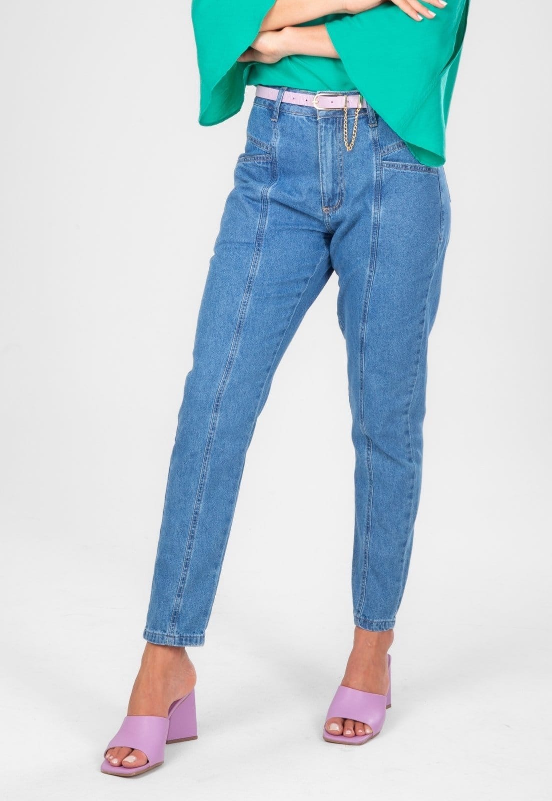 Vista principal Calça Jeans Traymon Mom Com Recortes Traymon azul