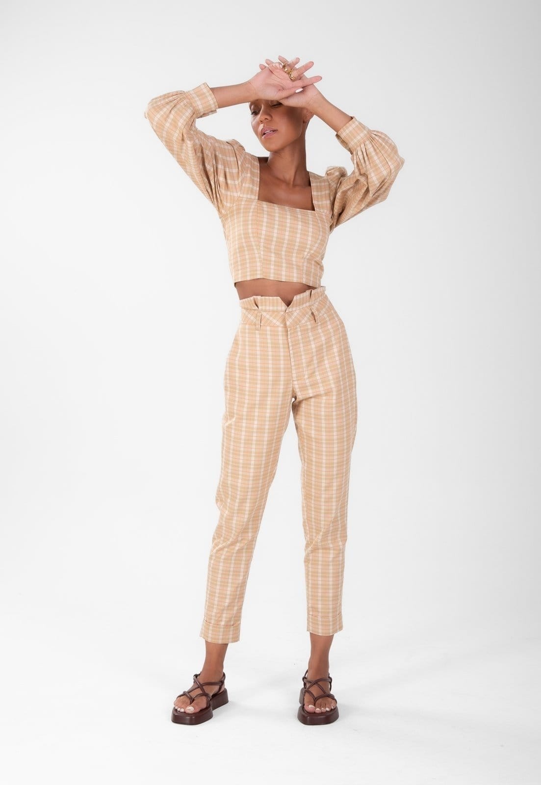 Calça Traymon Alfaiataria Xadrez Kaki