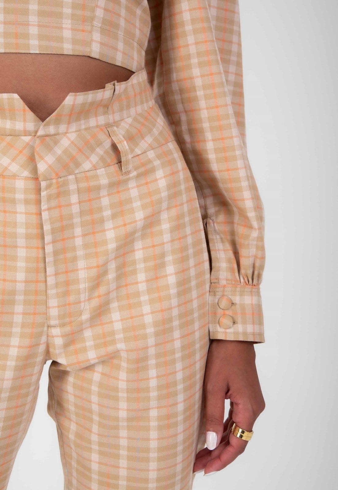 Vista 2 Calça Traymon Alfaiataria Xadrez Kaki Traymon cáqui kaki