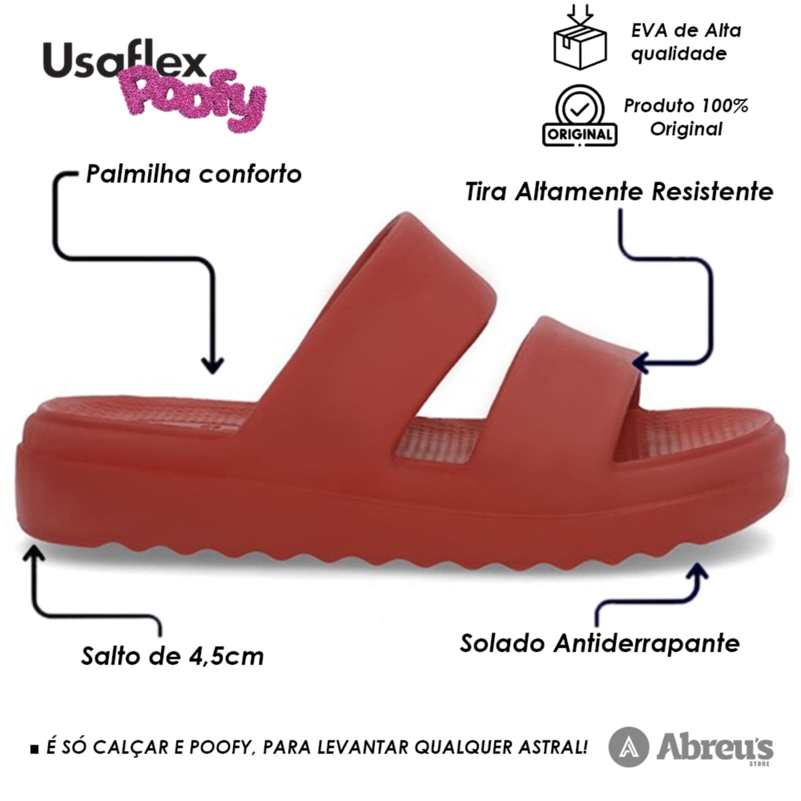 Vista 2 Chinelo Slide Usaflex Poofy Plataforma Feminino Terracota - 005 Usaflex multicolorido