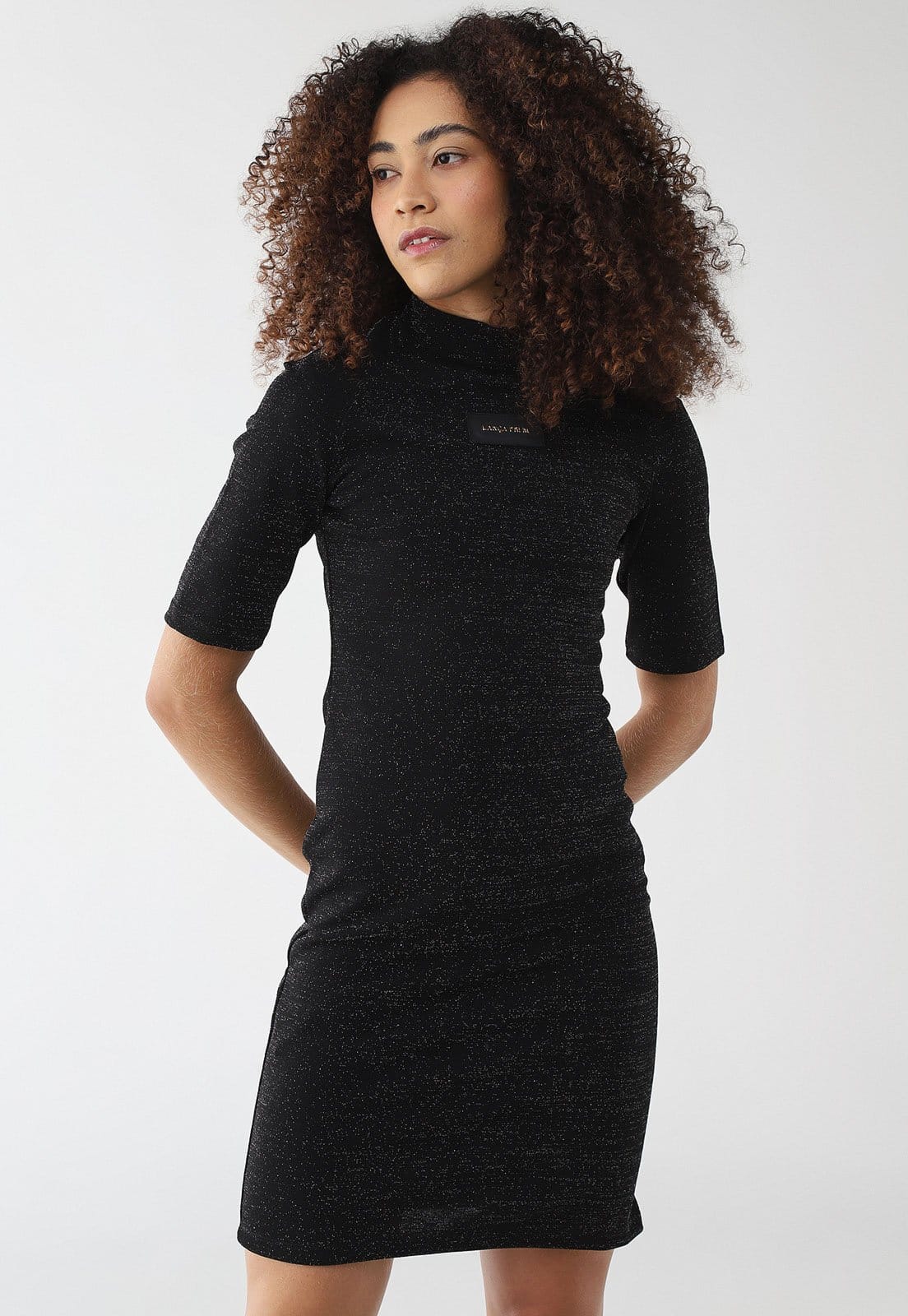 Vista principal Vestido Curto Feminino Lança Perfume Slim Brilho Lança Perfume preto