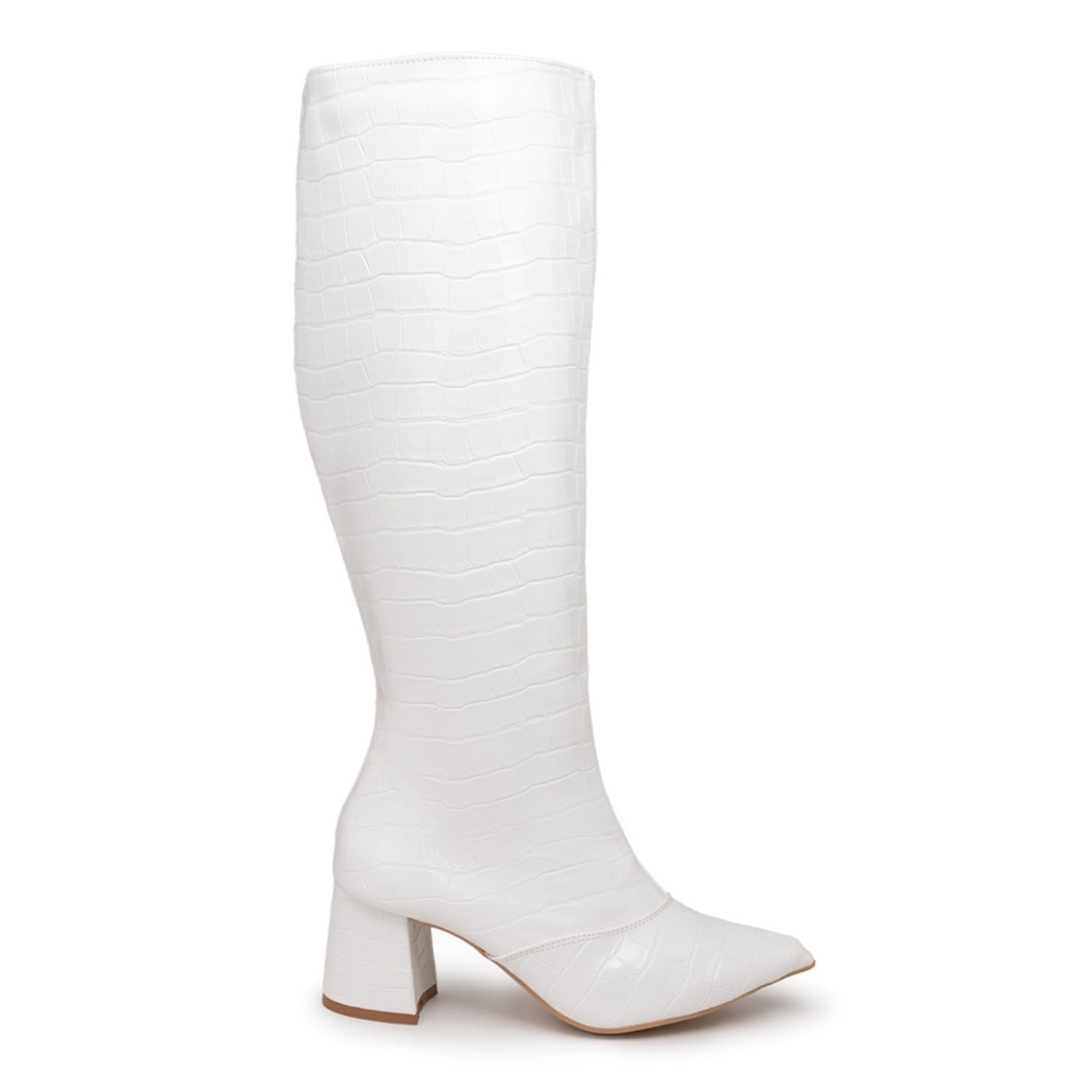 Vista 2 Bota Feminina Salto Bloco Bico Fino Craquelê Sete Sales branco