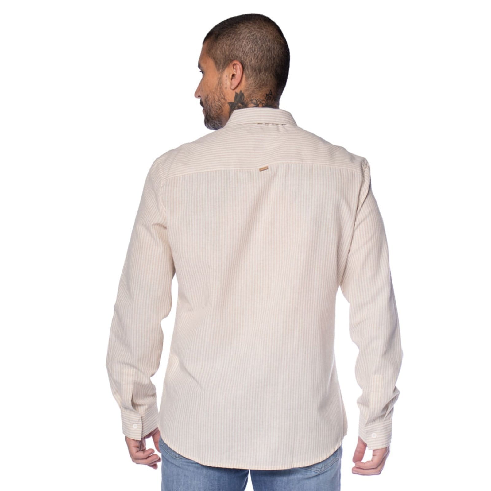 Vista 2 Camisa Masculina Dixie Slim Manga Longa Listras Dixie bege