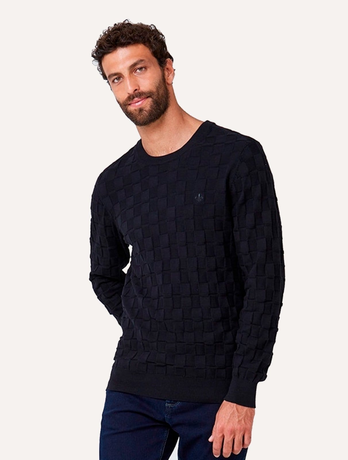 Vista 2 Tricot Dudalina Masculino Textura Quadrile Dudalina preto