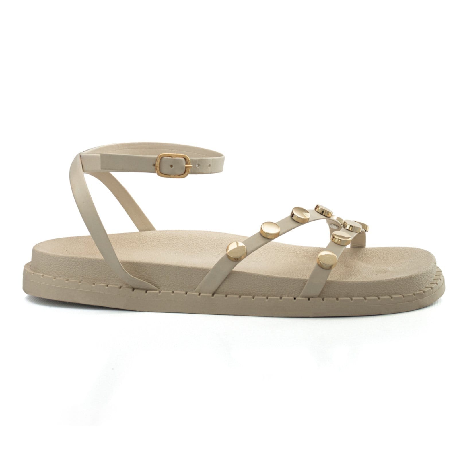 Sandália Feminina Papete Flatform Enfeite Metal Tiras Confortável Macia Resistente Off White