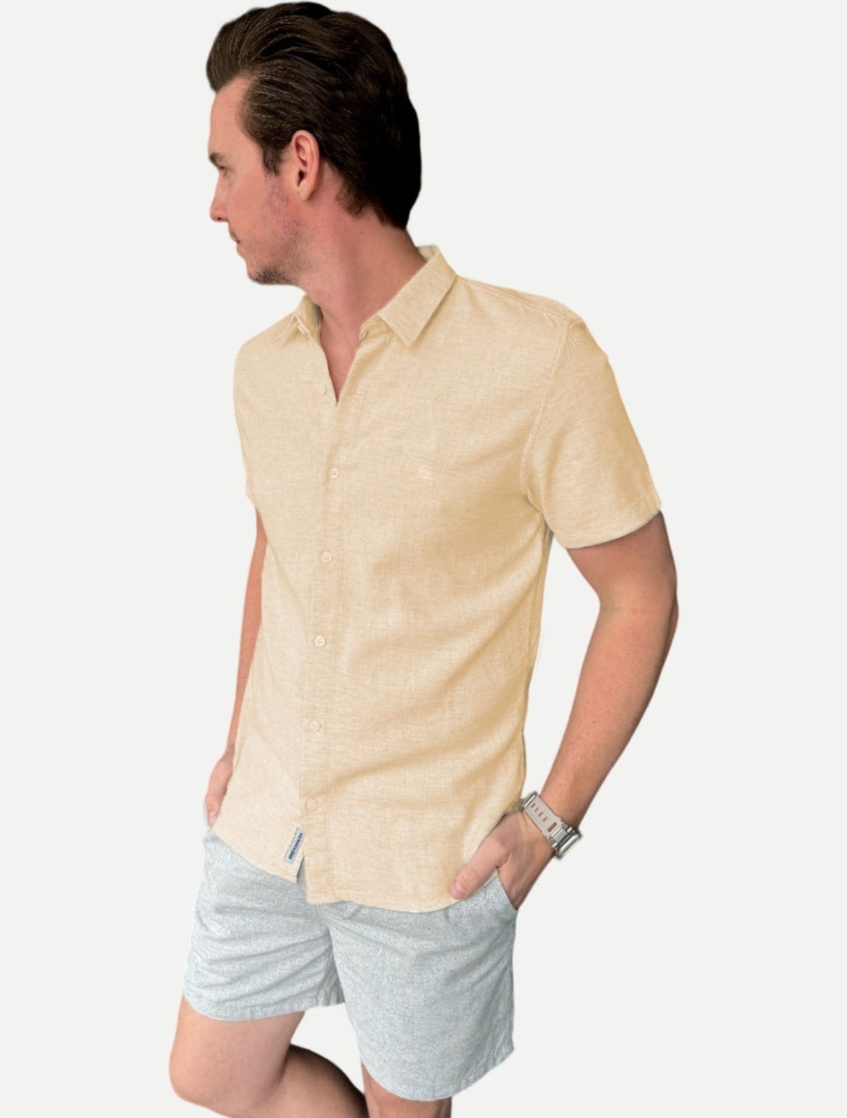 Vista principal Camisa King & Joe MC Slim Linho CS23208 Natural King E Joe cáqui natural