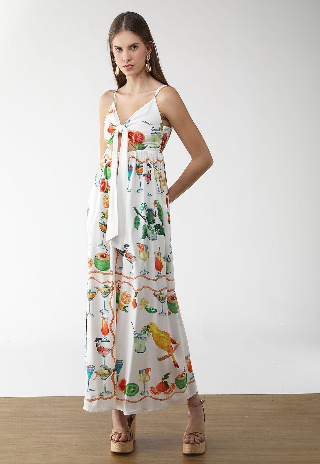 Vestido Feminino Farm Longo Estampa Coquetéis