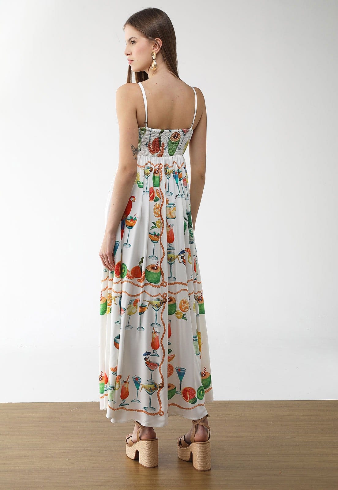 Vista 2 Vestido Feminino Farm Longo Estampa Coquetéis FARM branco