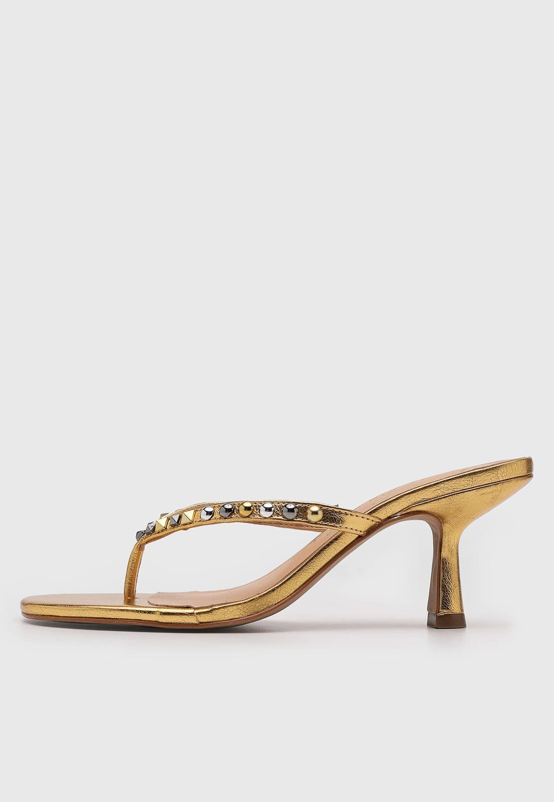 Sandália Feminina Luiza Barcelos Salto Bloco Pedrarias Dourada