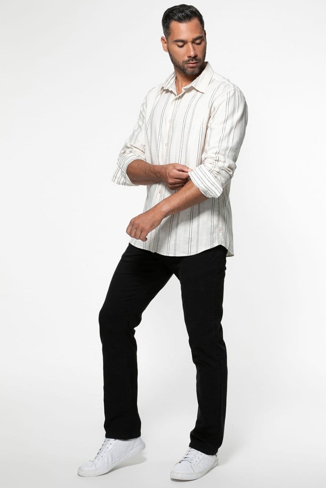 Vista 2 Camisa Guess Linho Eco Listrada Off White Guess off-white white