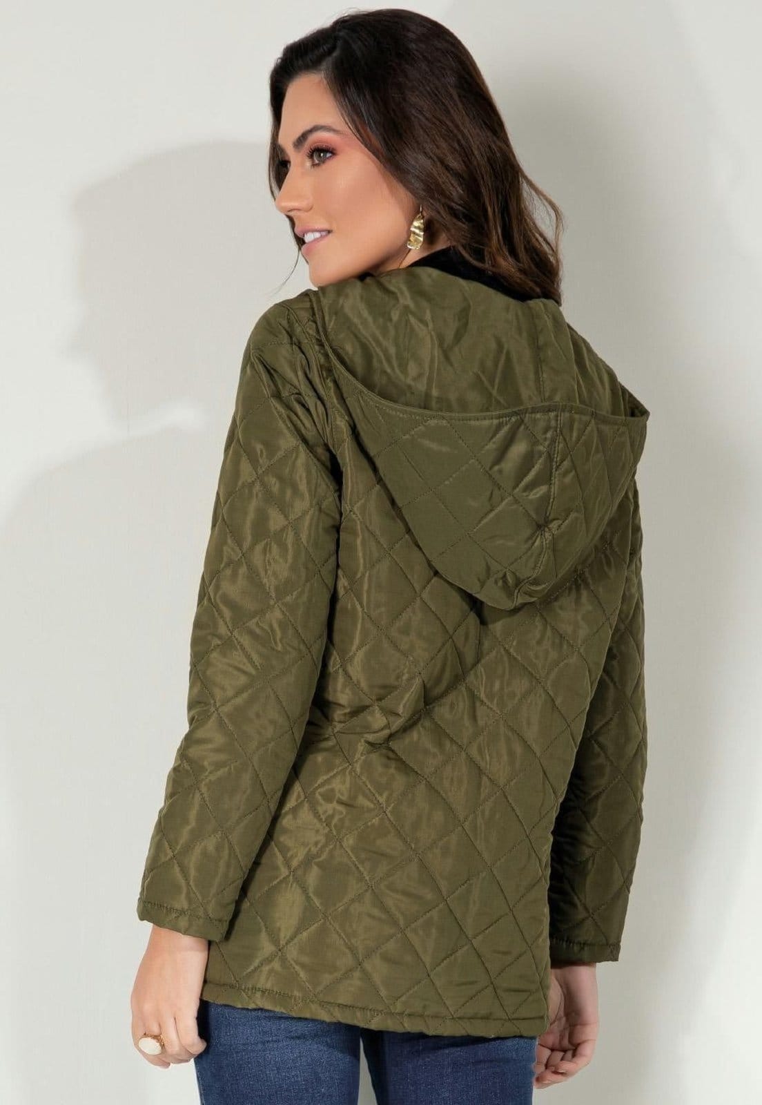 Vista 2 Jaqueta Puff Com Capuz E Bolsos Quintess verde