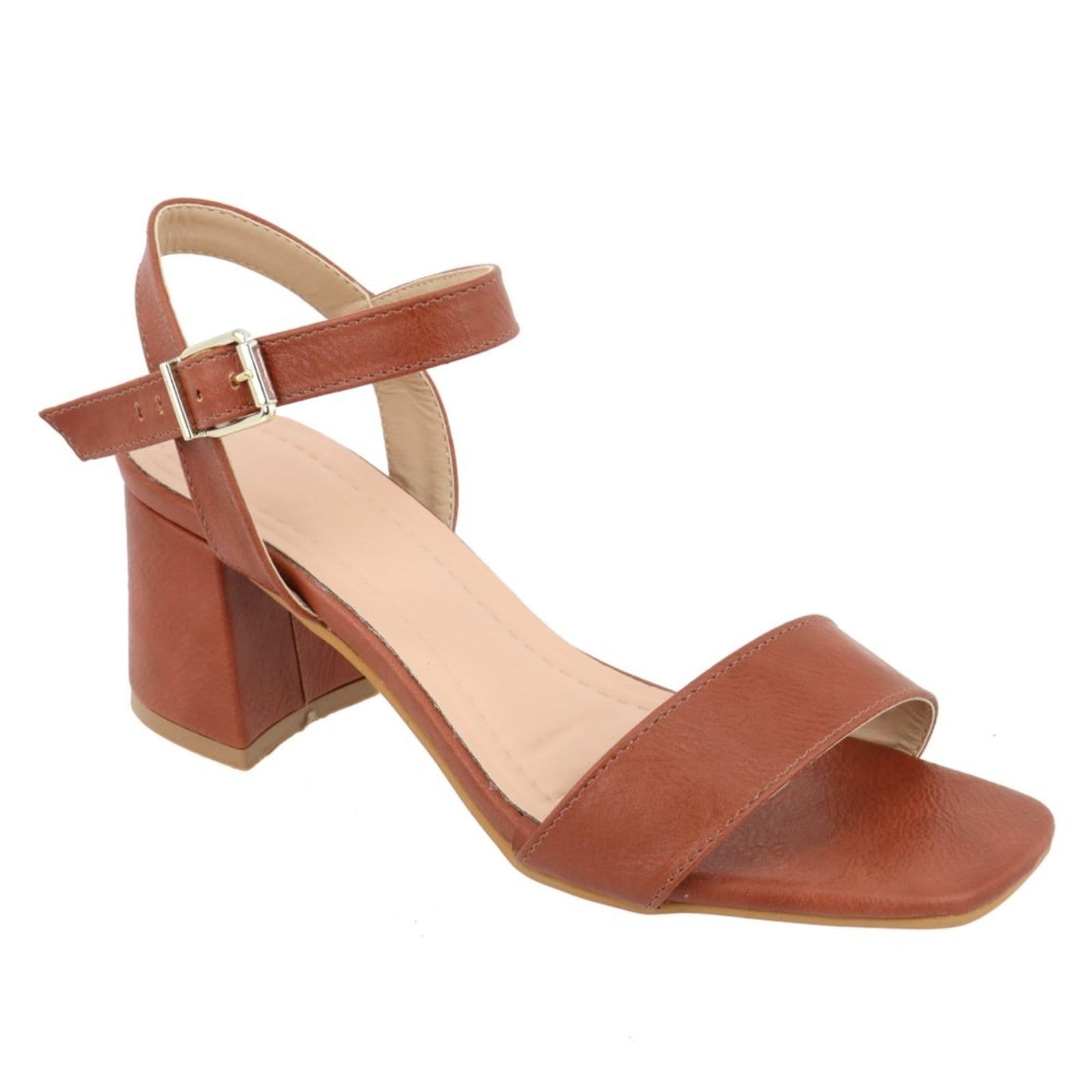 Vista 2 Sandalia Social Feminina Aberta Tira Salto Bloco Grosso 80020 Flor da Pele marrom
