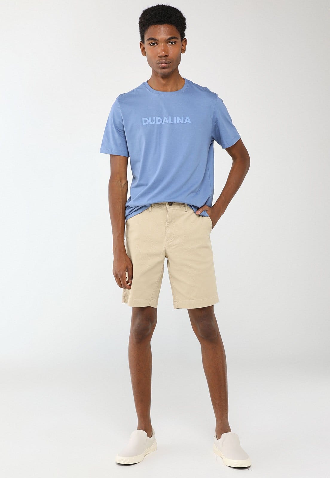 Vista 2 Bermuda Masculina Dudalina Sarja Texturizada Dudalina bege