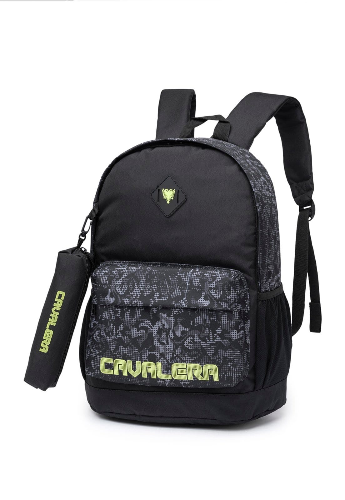 Vista 2 Kit Mochila + Estojo Masculino Casual Reforçada Espaçosa Escolar Faculdade Cavalera preto