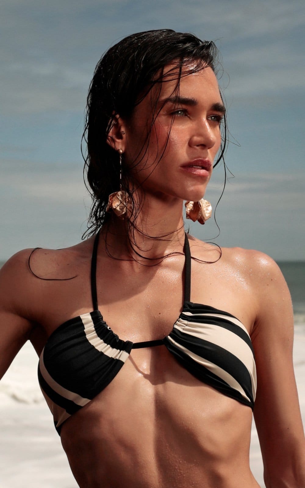 Vista 2 Top Biquini Lenço Coral Imperial BQ1453SU De Chelles listra coral