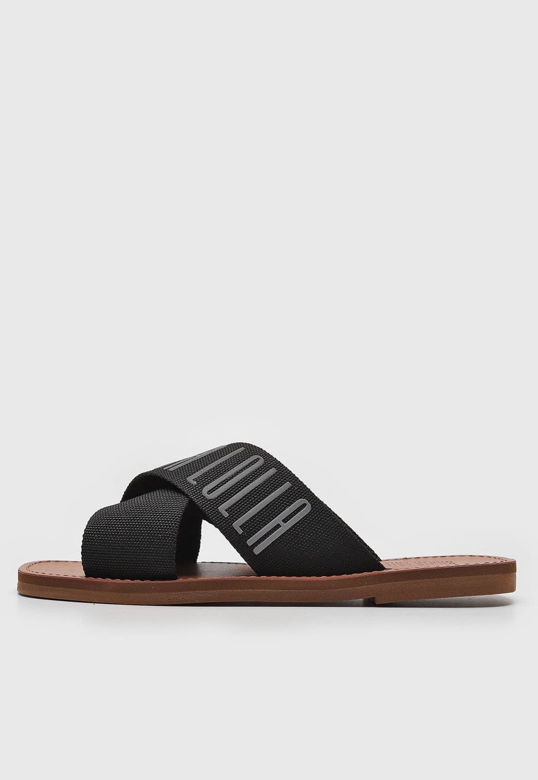 Vista principal Rasteirinha Slide Santa Lolla Logo Preta Santa Lolla preto