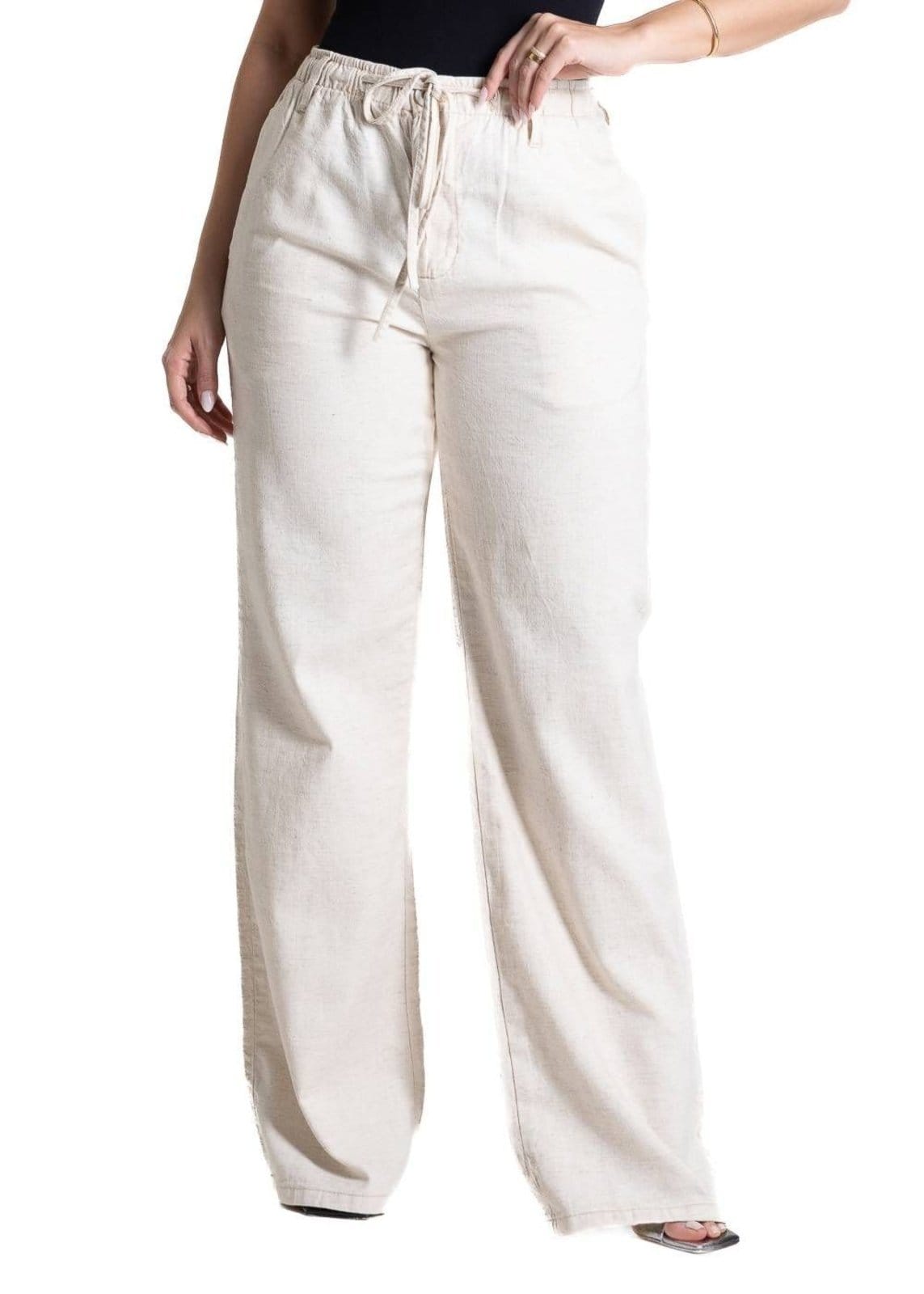 Vista principal Calça Linho Sawary Wide Leg - 281185 Sawary bege