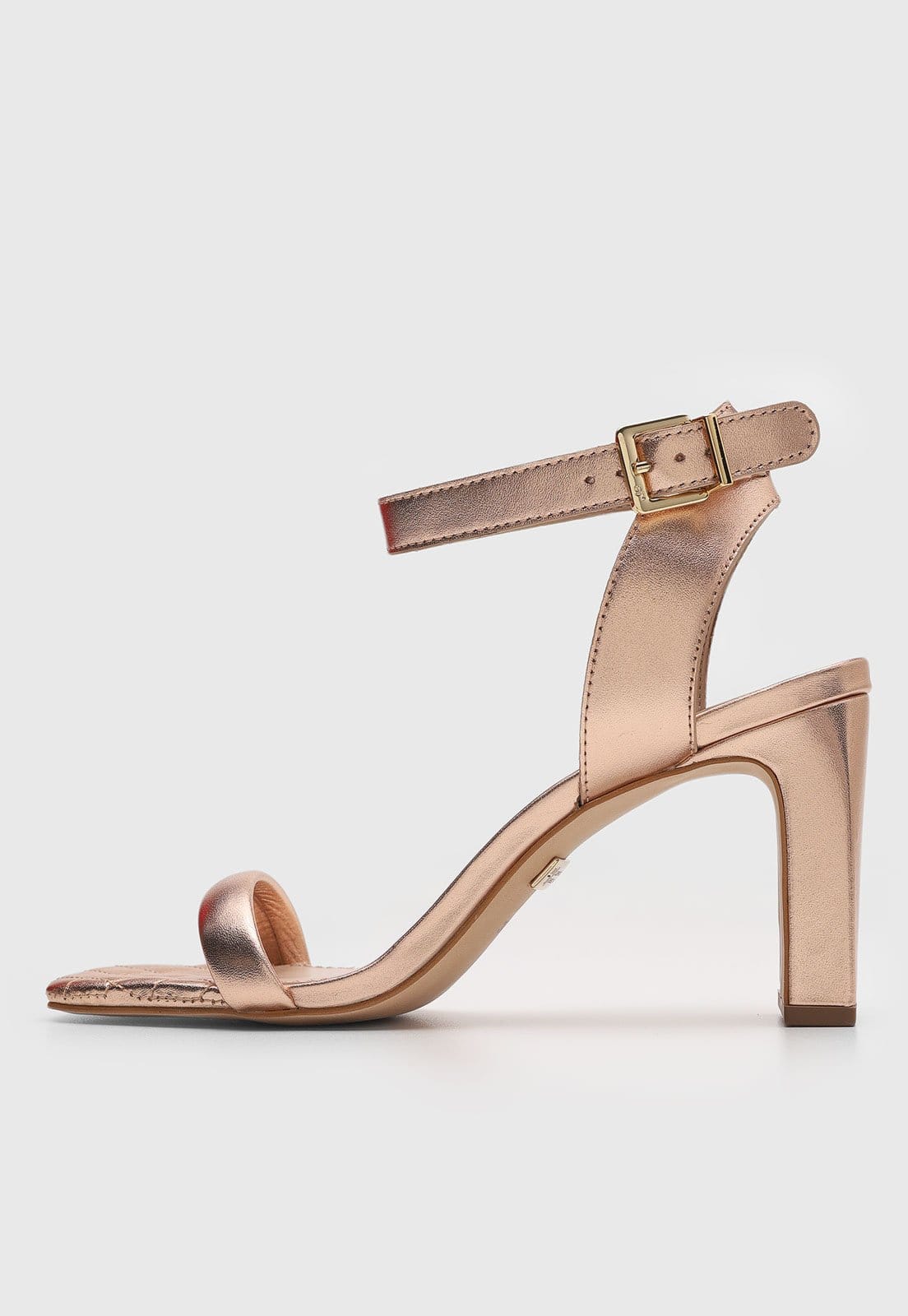 Sandália Feminina Jorge Bischoff Salto Bloco Metalizada Rosê