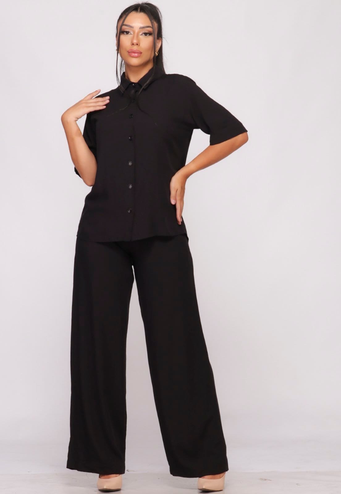 Vista principal Conjunto Calça e Camisa Viscose B’Bonnie Manu BBonnie preto