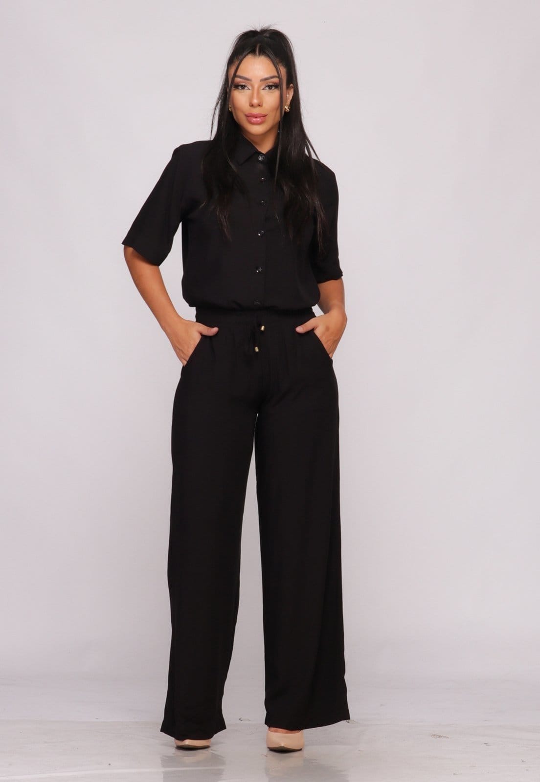 Vista 2 Conjunto Calça e Camisa Viscose B’Bonnie Manu BBonnie preto