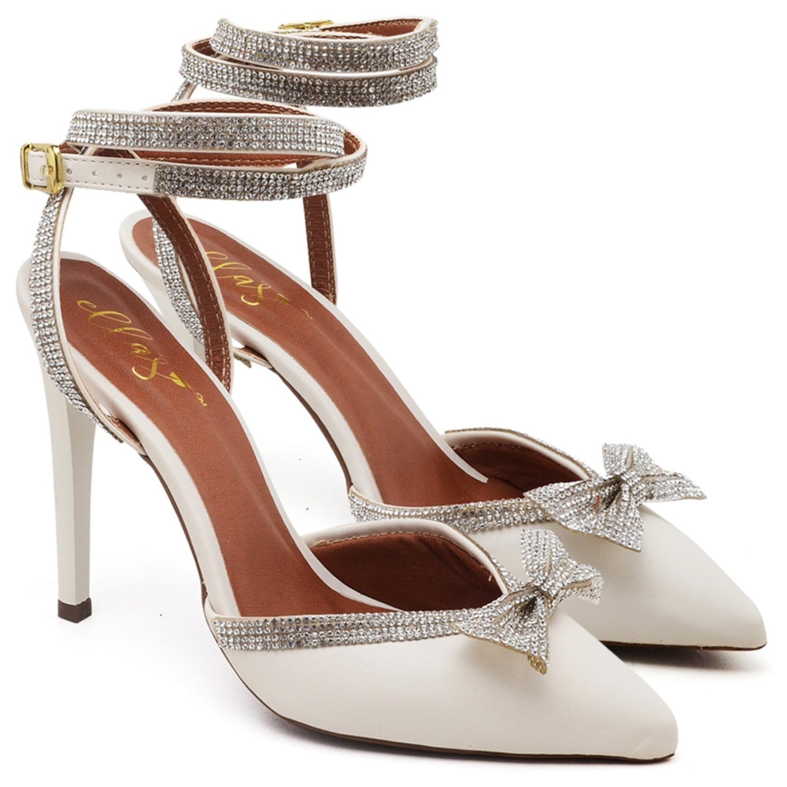 Scarpin Salto Alto com Strass Napa Off White Ella's