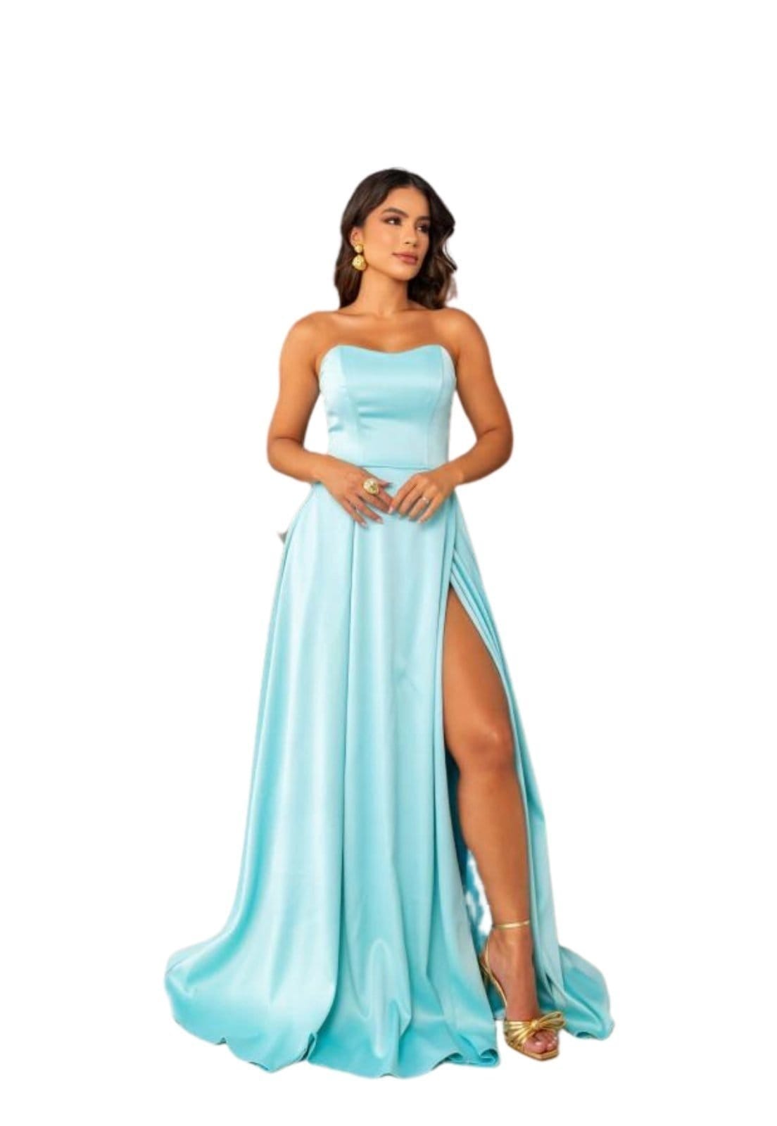 Vestido Longo de Festa Madrinhas Casamento Tomara que Caia Corselete com Fenda Gabriela Tiffany