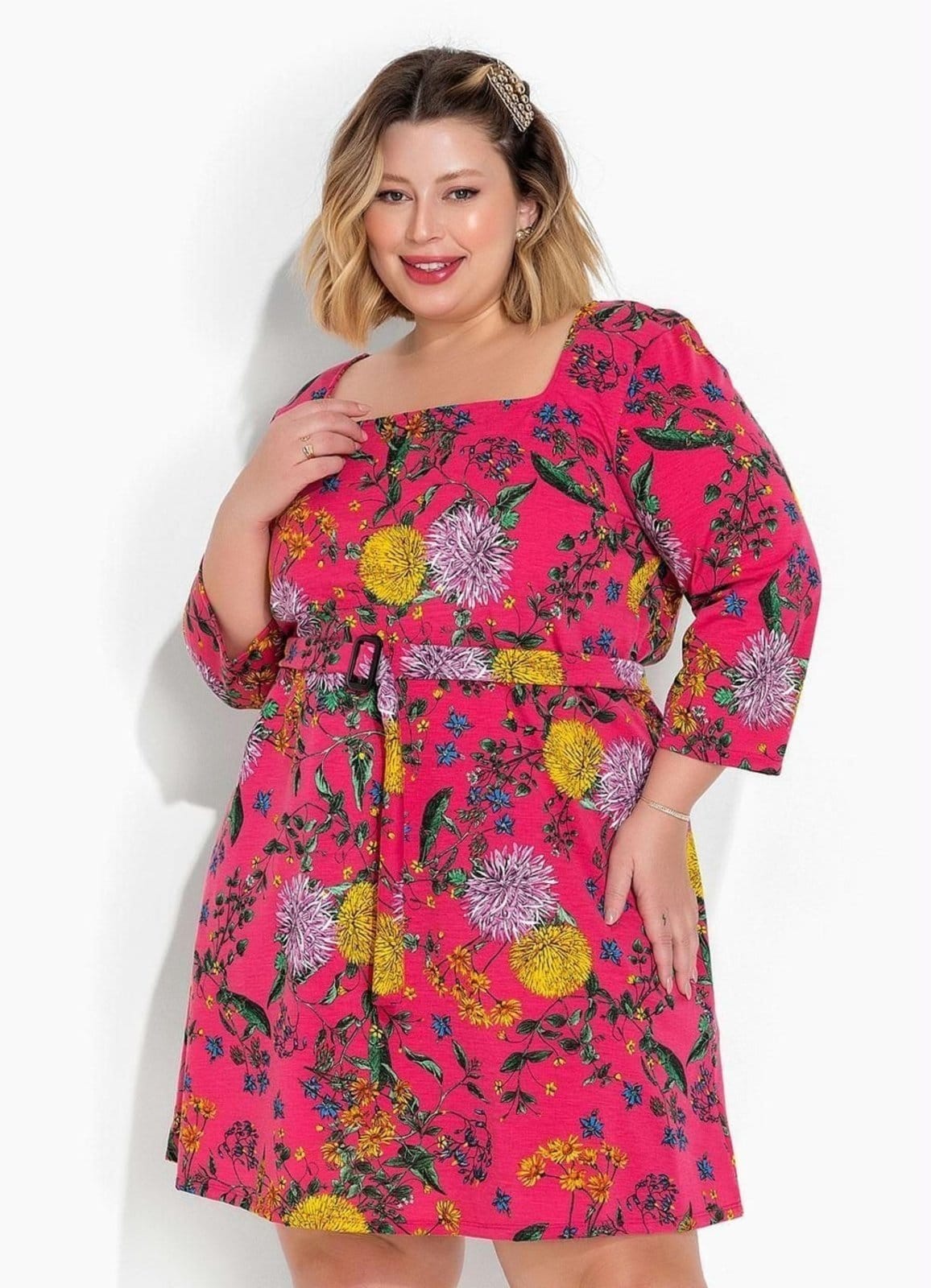 Vestido Com Faixa Grátis Plus Size Floral