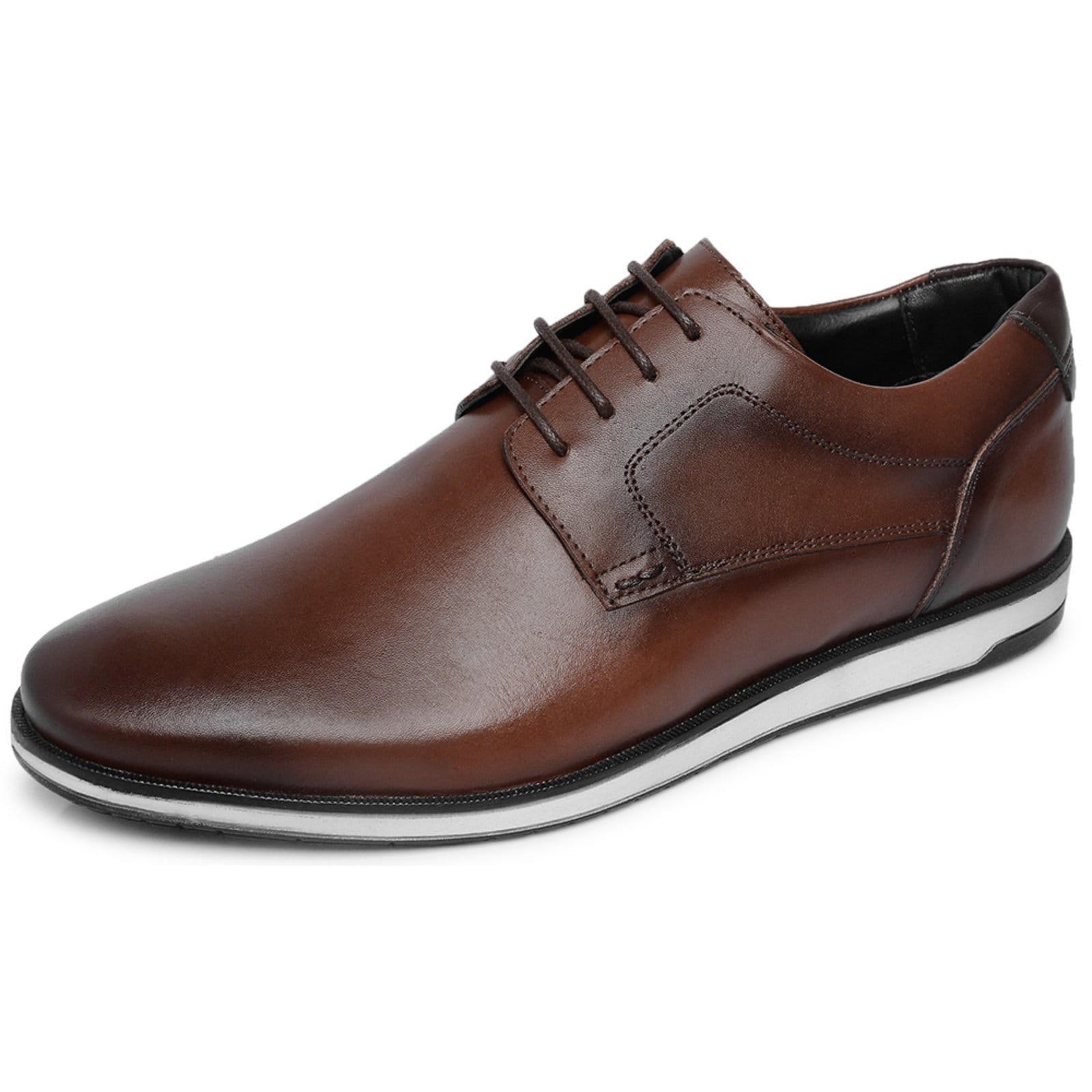 Sapato Social Bico Redondo Masculino Brogue Em Couro Café 16003