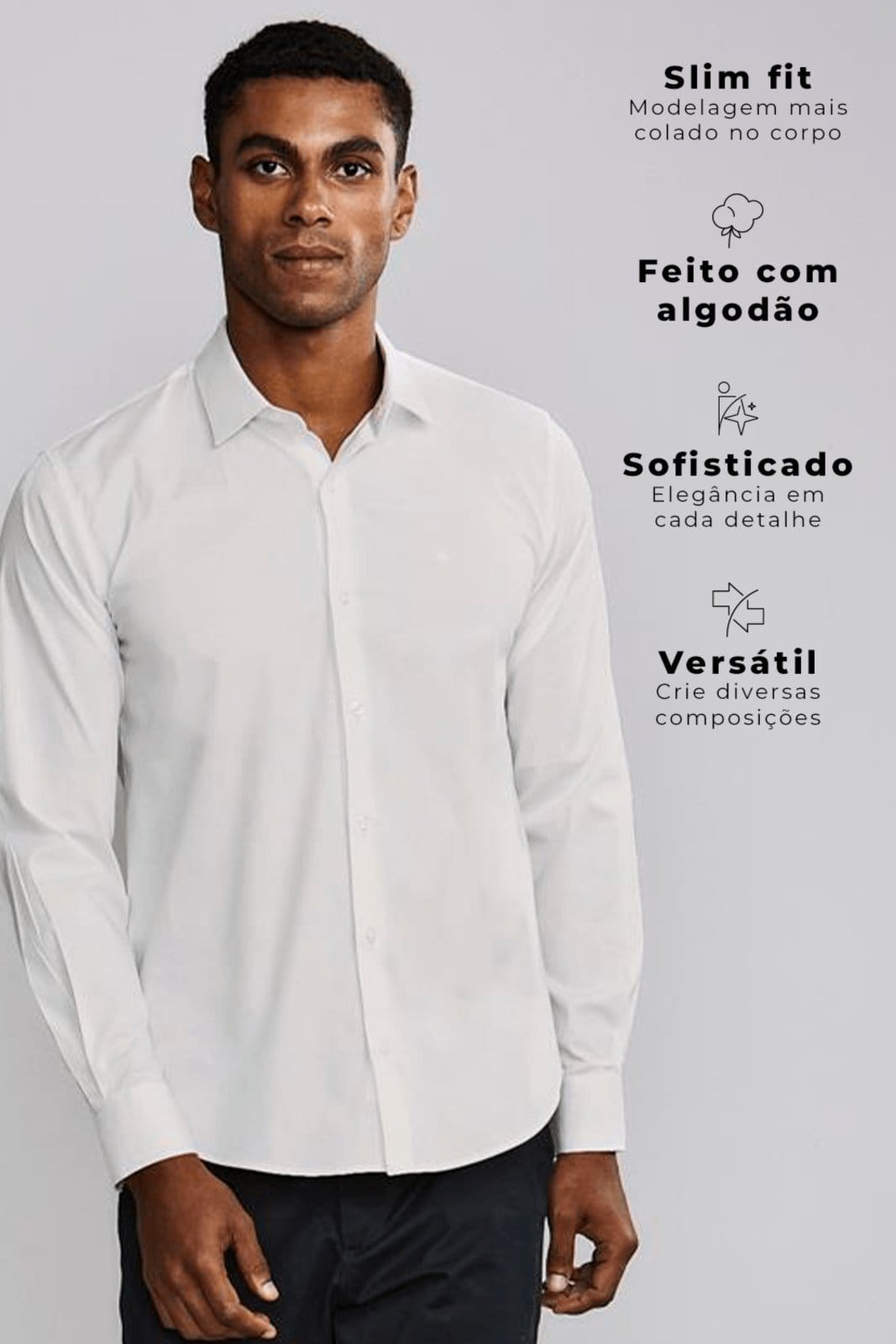 Vista 2 HIGHSTIL Camisa Lisa Slim Fit - Off White HIGHSTIL bege white
