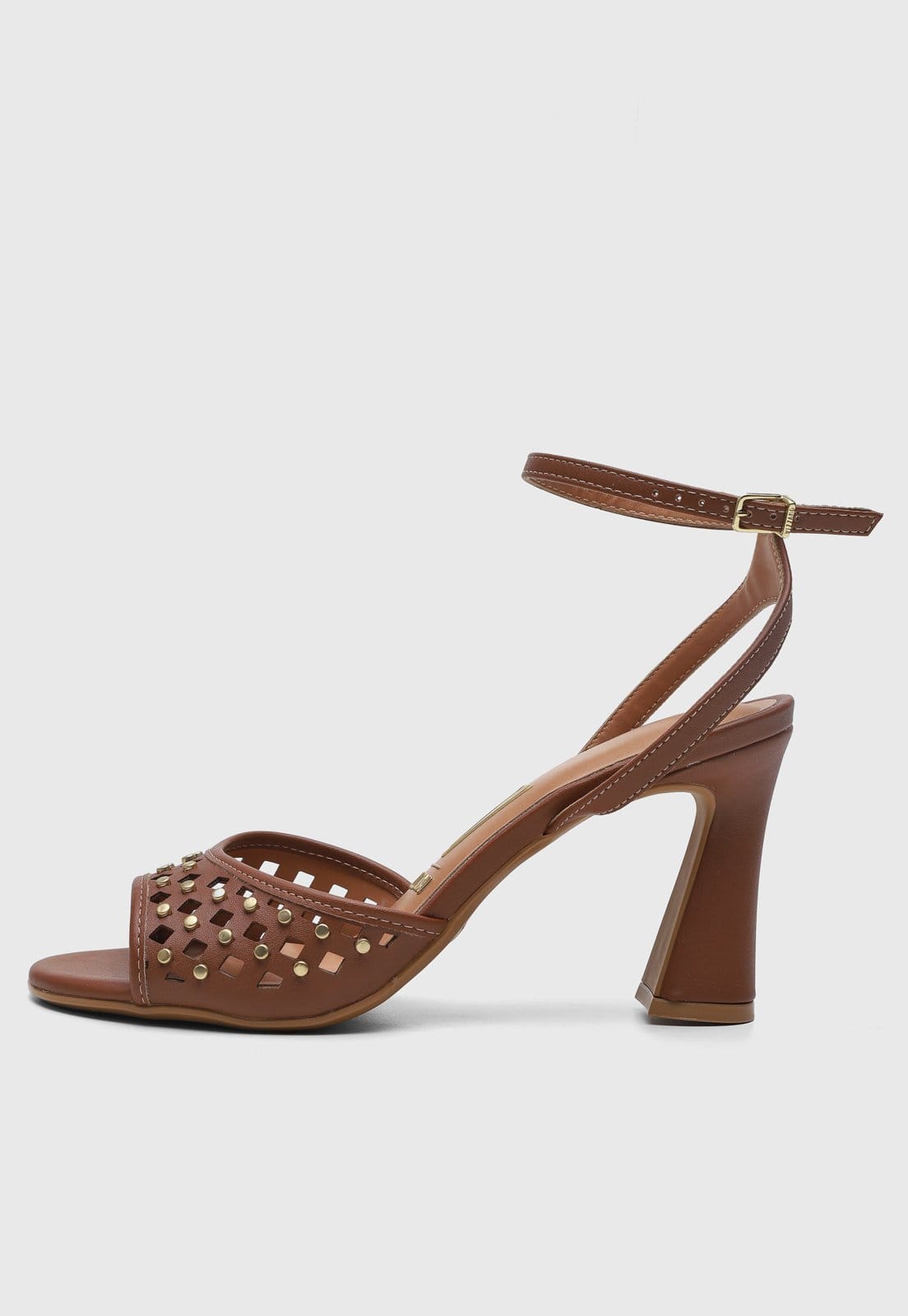 Sandália Feminina Vizzano Salto Bloco Recortes Metálicos