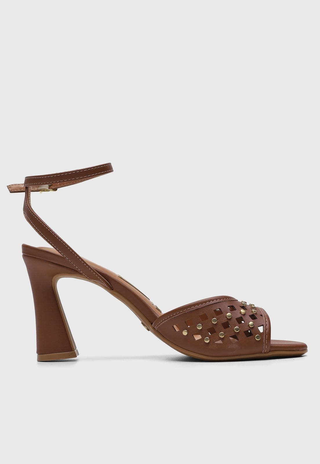 Vista 2 Sandália Feminina Vizzano Salto Bloco Recortes Metálicos VIZZANO marrom