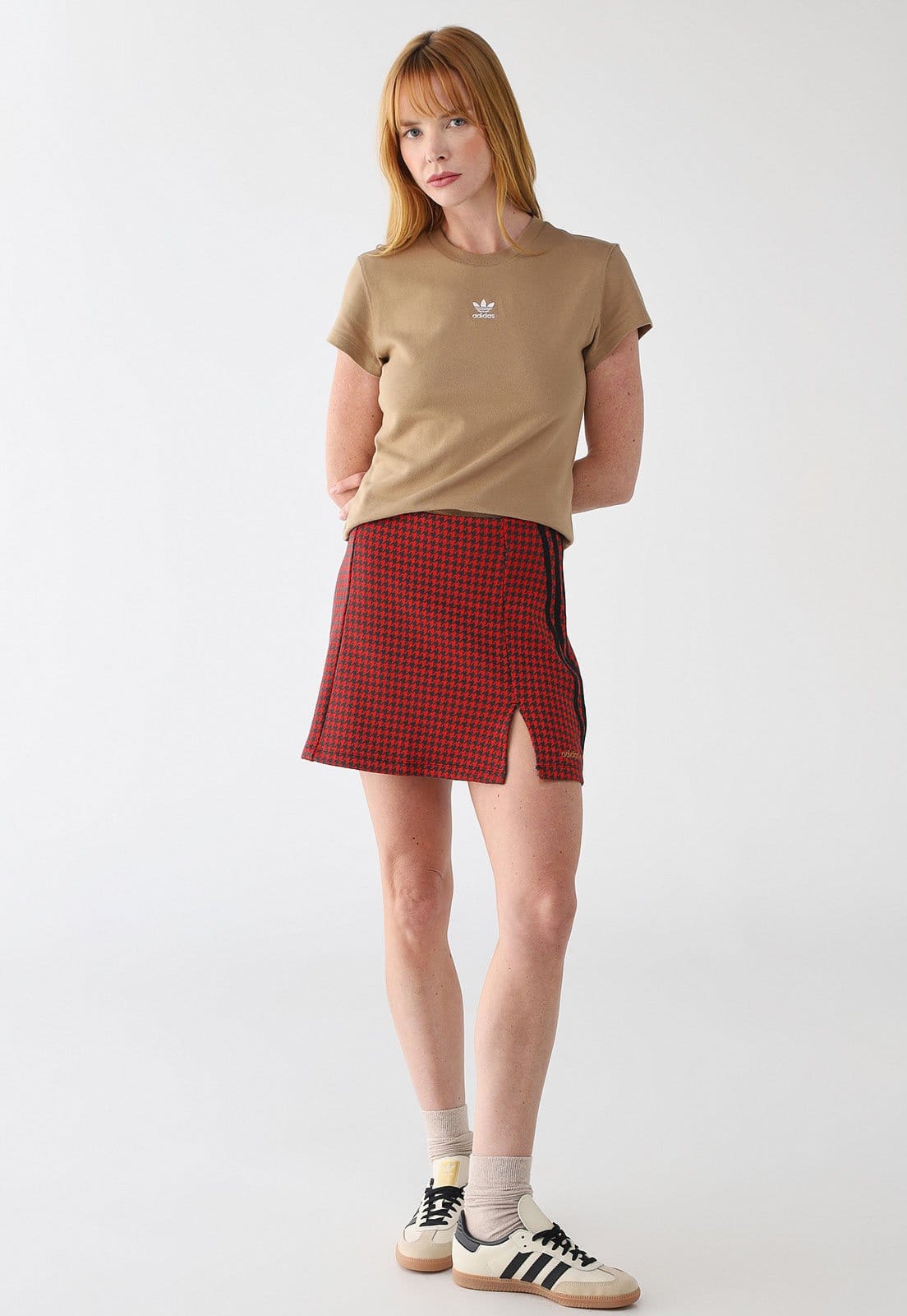 Vista 2 Saia Feminina adidas Originals Tailored Pied-De-Poule Vermelha adidas Originals vermelho