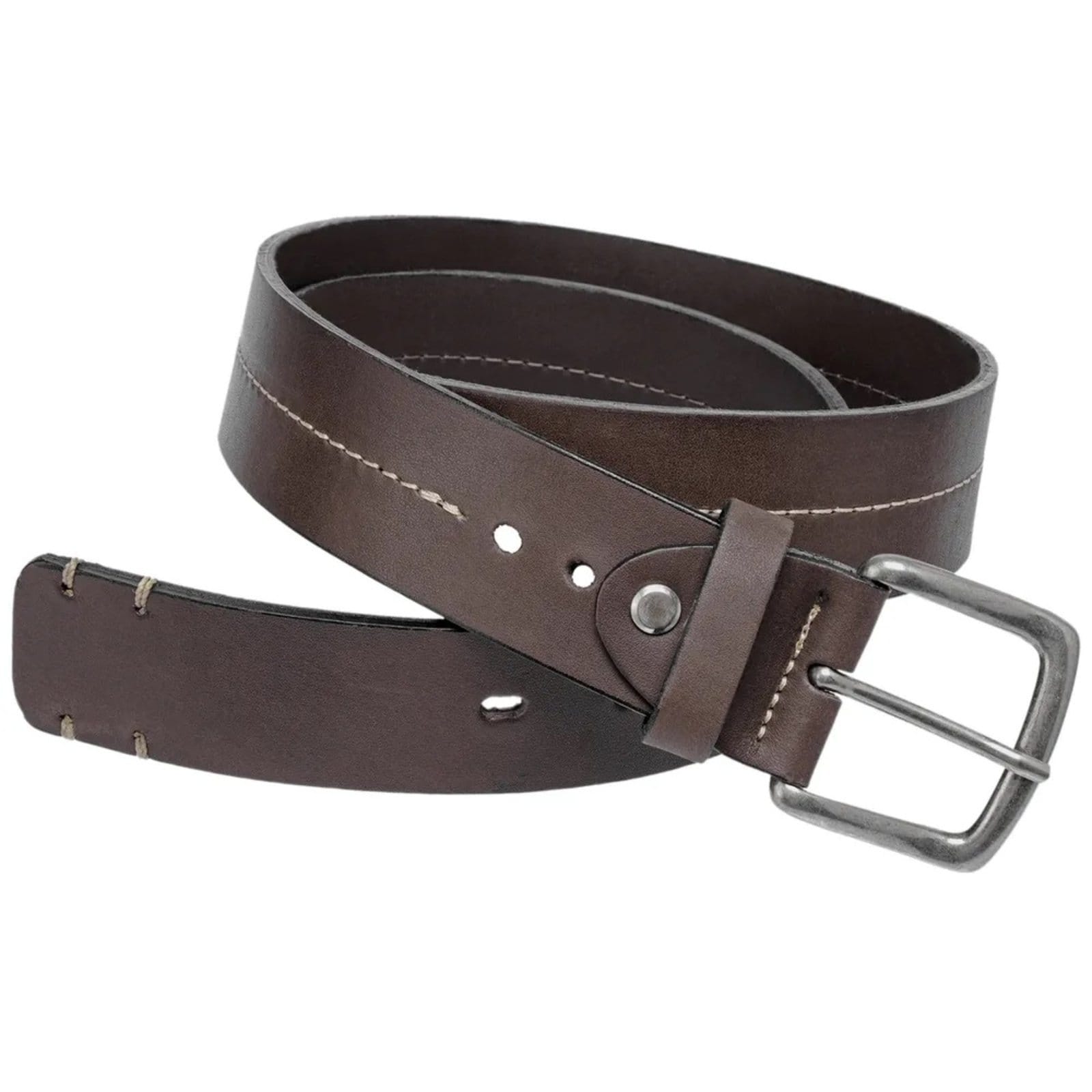 Cinto Em Couro Látego Com Costura Fivela Em Níquel Envelhecido 705_40M