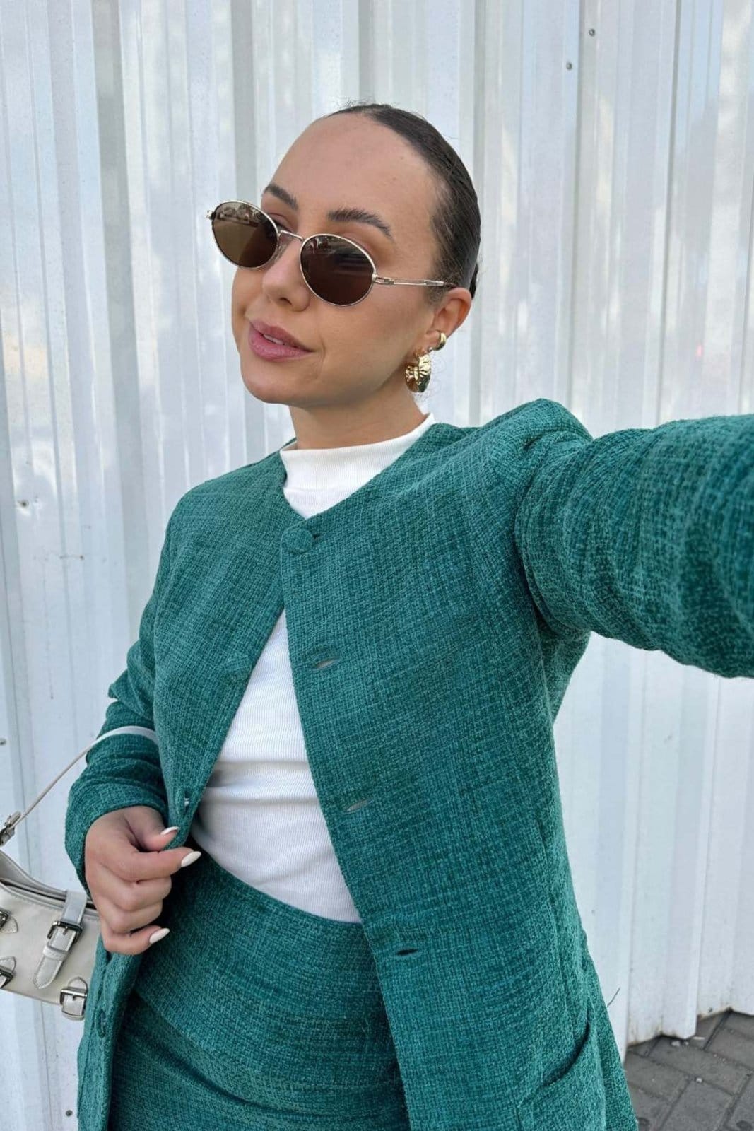 Vista 2 Casaco Vanibele Tweed Vanibele verde