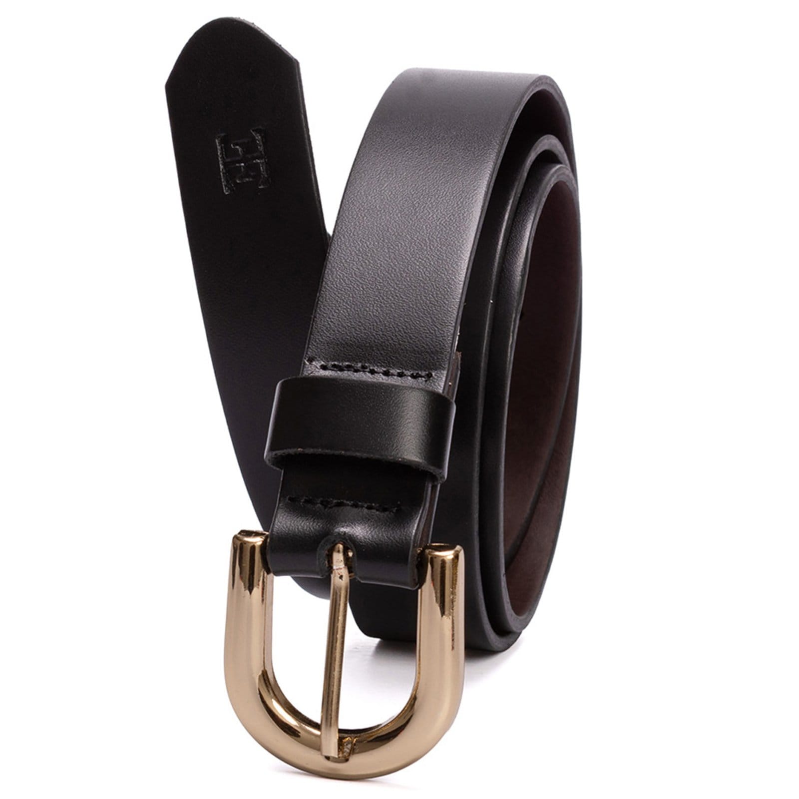 Cinto feminino em couro com fivela dourada na cor