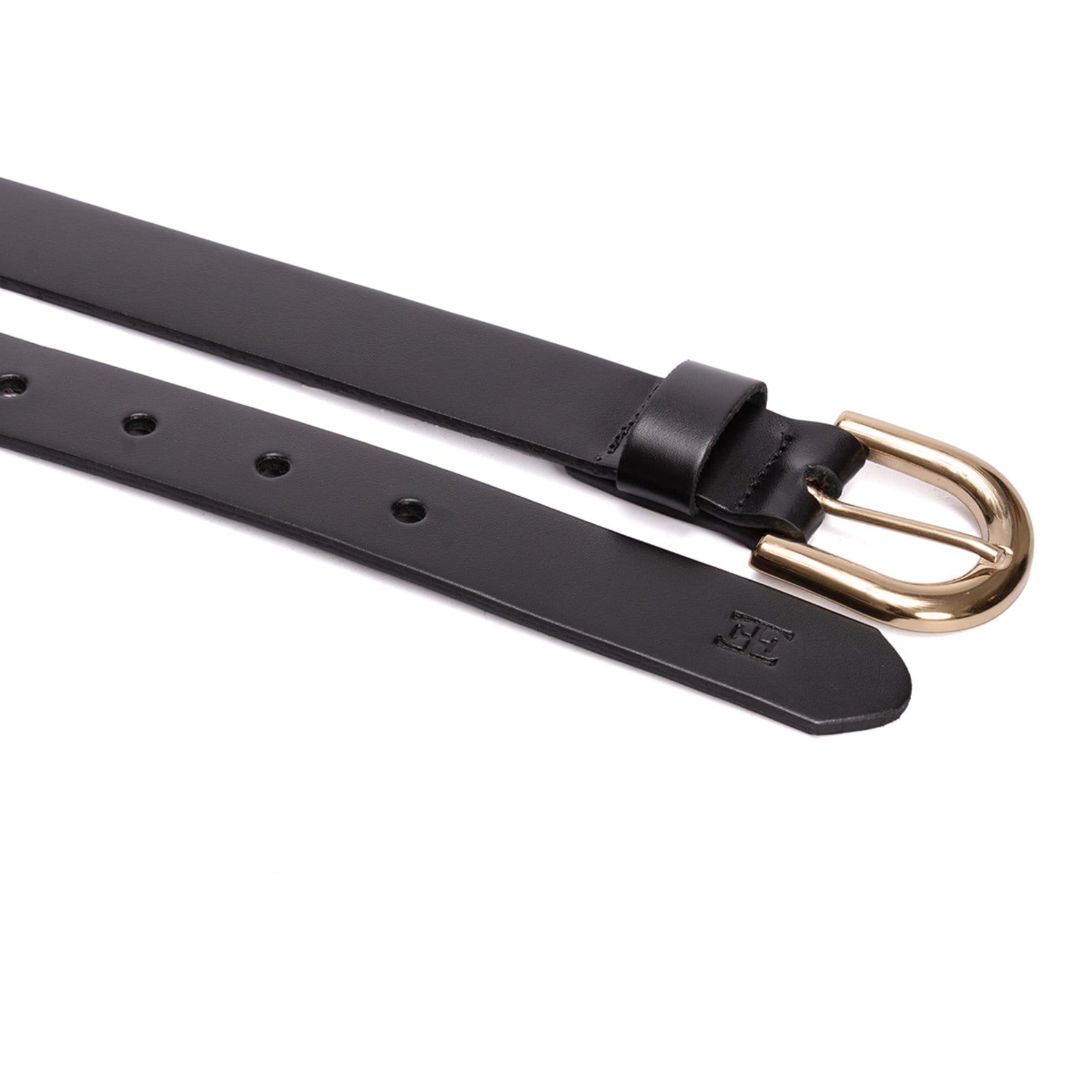 Vista 2 Cinto feminino em couro com fivela dourada na cor USEPELLE preto