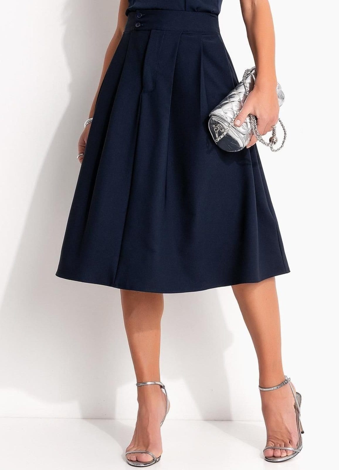 Vista principal Saia Em Crepe Plano Marinho Quintess azul