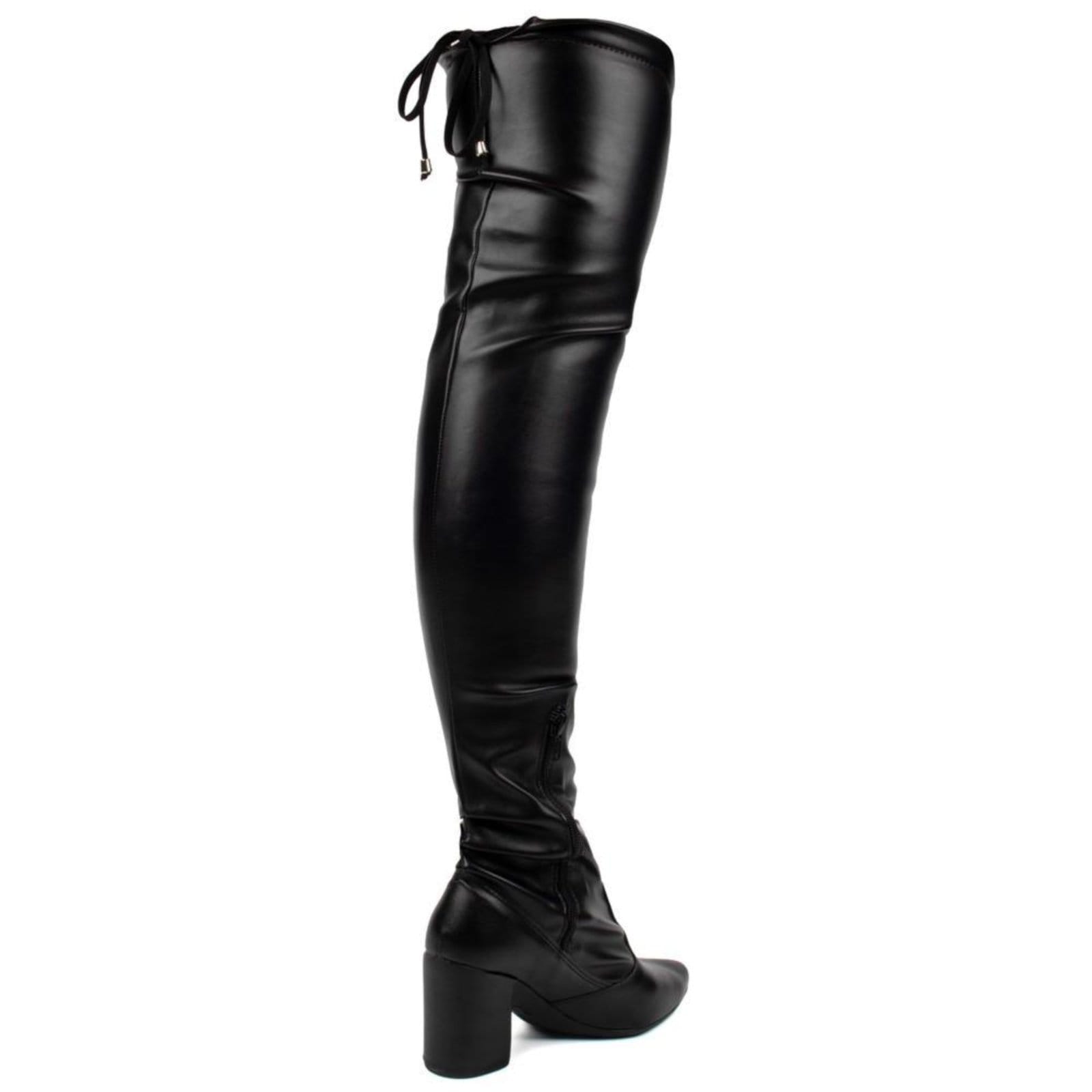 Vista 2 Bota Domidona Over The Knee Stretch Bico Fino Salto Grosso Alto Napa Domidona preto