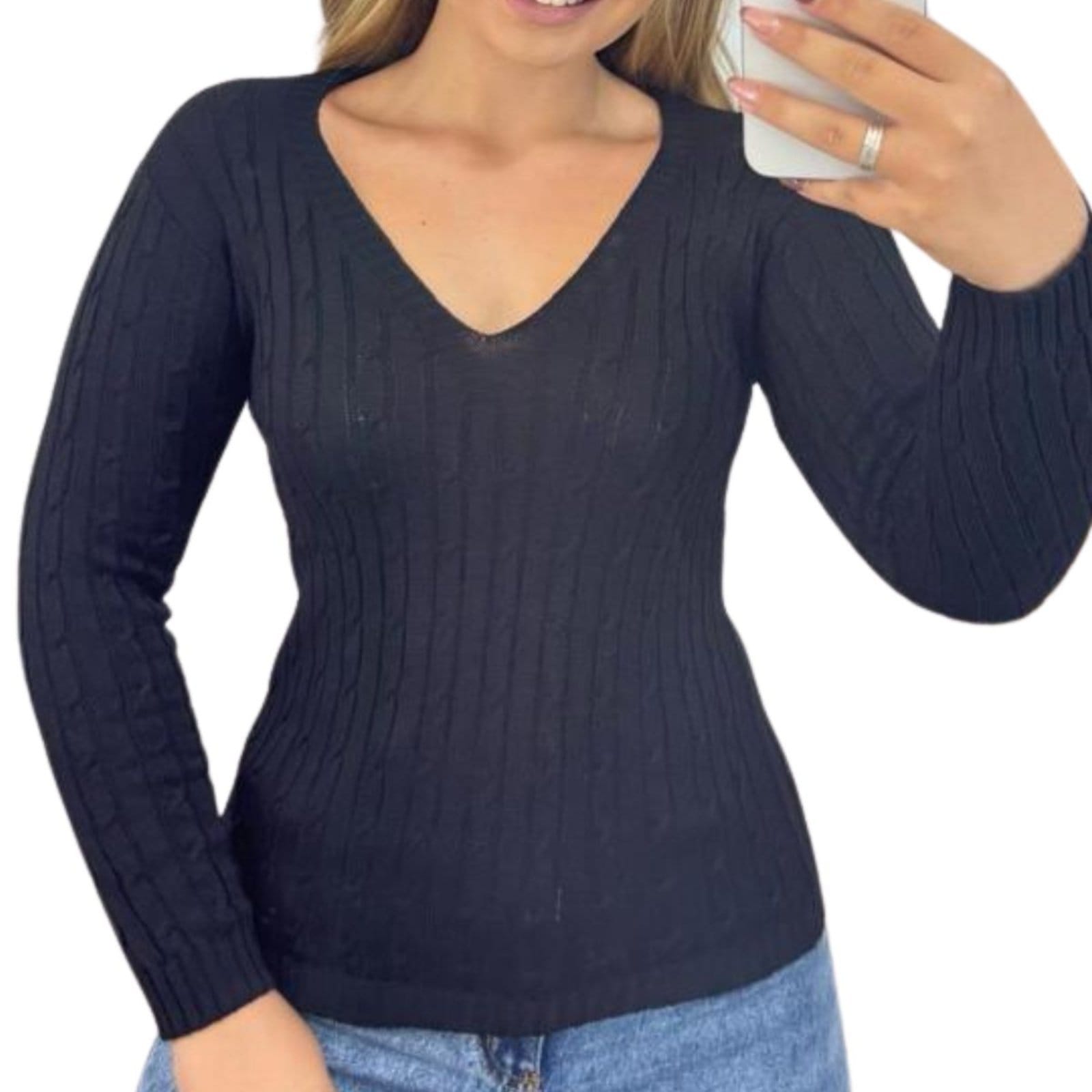 Vista 2 KIT 3 Blusas de Tricô FMF Manga Longa Básica Casual FMF preto